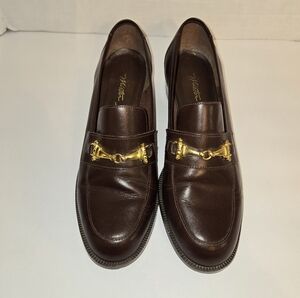 Vintage Brown Leather Gold Horsebit Womens Loafers Size 7.5M Mister Shoes